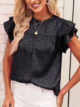 Load image into Gallery viewer, Leopard Frill Mock Neck Ruffled Cap Sleeve Top