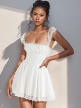 Load image into Gallery viewer, Lace Detail Square Neck Cap Sleeve Mini Dress