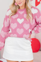 Load image into Gallery viewer, Pearl Trim Heart Round Neck Long Sleeve Sweater