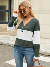 Load image into Gallery viewer, Color Block V-Neck Long Sleeve T-Shirt