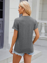 Load image into Gallery viewer, Decorative Button Notched Short Sleeve T-Shirt