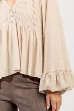 Load image into Gallery viewer, Notched Balloon Sleeve Peplum Blouse