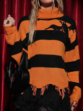 Load image into Gallery viewer, Raw Hem Contrast Turtleneck Long Sleeve Sweater