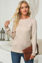 Load image into Gallery viewer, Textured Round Neck Long Sleeve Blouse