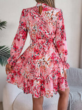 Load image into Gallery viewer, Printed Mock Neck Flounce Sleeve Mini Dress
