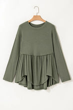 Load image into Gallery viewer, Plus Size Peplum Round Neck Long Sleeve Blouse