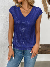 Load image into Gallery viewer, Sequin V-Neck Cap Sleeve Top