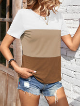 Load image into Gallery viewer, Color Block Round Neck Short Sleeve T-Shirt