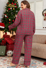 Load image into Gallery viewer, Plus Size Plaid Collared Neck Top and Pants Lounge Set