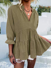 Load image into Gallery viewer, Ruffled Notched Three-Quarter Sleeve Blouse