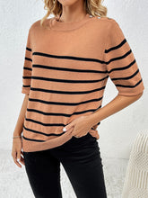 Load image into Gallery viewer, Striped Round Neck Half Sleeve Knit Top