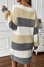 Load image into Gallery viewer, Color Block Boat Neck Long Sleeve Sweater Dress