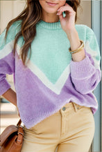 Load image into Gallery viewer, Contrast Round Neck Dropped Shoulder Sweater