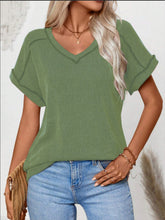 Load image into Gallery viewer, Exposed Seam V-Neck Short Sleeve Top