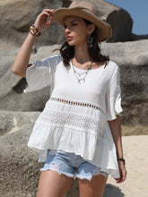 Load image into Gallery viewer, Lace Detail Round Neck Half Sleeve Blouse