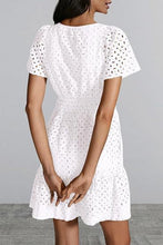 Load image into Gallery viewer, Eyelet Notched Short Sleeve Mini Dress