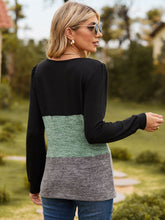 Load image into Gallery viewer, Color Block Square Neck Long Sleeve T-Shirt