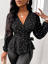 Load image into Gallery viewer, Heart Print Surplice Balloon Sleeve Blouse