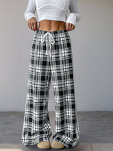 Load image into Gallery viewer, Perfee Drawstring Plaid Wide Leg Pants