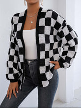 Load image into Gallery viewer, Checkered Open Front Long Sleeve Cardigan