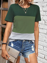 Load image into Gallery viewer, Color Block Round Neck Short Sleeve T-Shirt