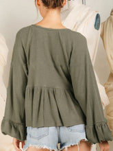 Load image into Gallery viewer, Notched Balloon Sleeve Peplum Blouse