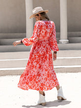 Load image into Gallery viewer, Tied Cutout Printed Long Sleeve Midi Dress