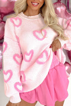 Load image into Gallery viewer, High-Low Heart Round Neck Long Sleeve Sweater