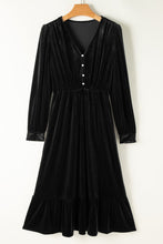 Load image into Gallery viewer, Ruffle Hem Slit V-Neck Long Sleeve Dress