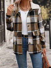 Load image into Gallery viewer, Perfee Pocketed Plaid Button Up Collared Neck Jacket
