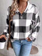 Load image into Gallery viewer, Plaid Dropped Shoulder Long Sleeve Hoodie