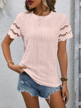 Load image into Gallery viewer, Full Size Eyelet Round Neck Short Sleeve Top