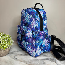 Load image into Gallery viewer, Mini Backpack - Christmas Blue Purple Snowflake - PREORDER ENS 10/20