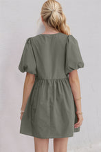 Load image into Gallery viewer, Oh Bow Ruched Puff Sleeve Mini Dress
