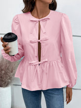 Load image into Gallery viewer, Ivy Lane Peplum Tied Long Sleeve Blouse