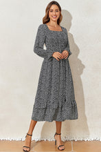 Load image into Gallery viewer, Printed Square Neck Long Sleeve Midi Dress