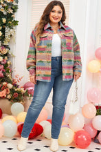 Load image into Gallery viewer, Plus Size Pocketed Printed Collared Neck Jacket