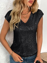 Load image into Gallery viewer, Sequin V-Neck Cap Sleeve Top