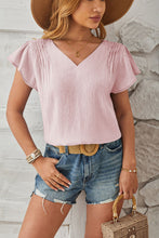 Load image into Gallery viewer, Ruched V-Neck Flounce Sleeve Blouse