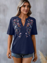 Load image into Gallery viewer, Embroidered Notched Short Sleeve T-Shirt
