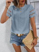 Load image into Gallery viewer, Full Size Eyelet Round Neck Short Sleeve Top
