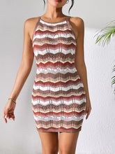 Load image into Gallery viewer, Openwork Striped Spaghetti Strap Knit Dress
