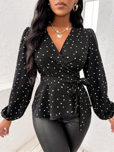 Load image into Gallery viewer, Heart Print Surplice Balloon Sleeve Blouse