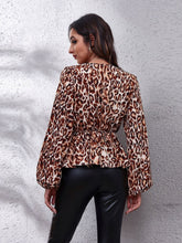 Load image into Gallery viewer, Ruched Printed V-Neck Long Sleeve Blouse