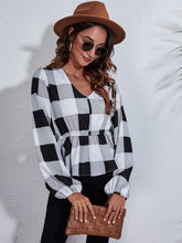 Load image into Gallery viewer, Ruched Printed V-Neck Long Sleeve Blouse