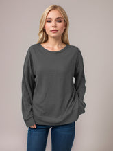 Load image into Gallery viewer, Side Slit Round Neck Long Sleeve T-Shirt