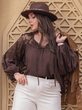 Load image into Gallery viewer, Plus Size Lace Detail Tie Neck Long Sleeve Blouse