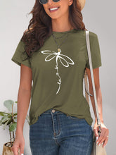 Load image into Gallery viewer, Dragonfly Graphic Round Neck Short Sleeve T-Shirt