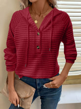 Load image into Gallery viewer, Full Size Texture Button Detail Drawstring Long Sleeve Hoodie