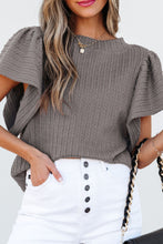 Load image into Gallery viewer, Textured Round Neck Flounce Sleeve Blouse